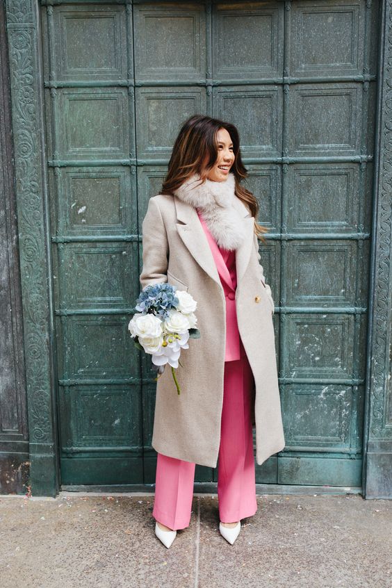 a neutral midi coat is a lovely idea for a wedding, and it can be worn afterwards, too