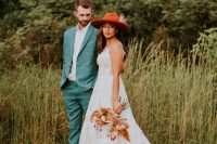 01 This wedding shoot showed off a very non-typical color scheme – teal and terracotta, dried palms and fall boho spirit