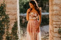 01 This wedding shoot was inspired by sunset lights and featured beautiful castle ruins and a bride wearing a floral bodice