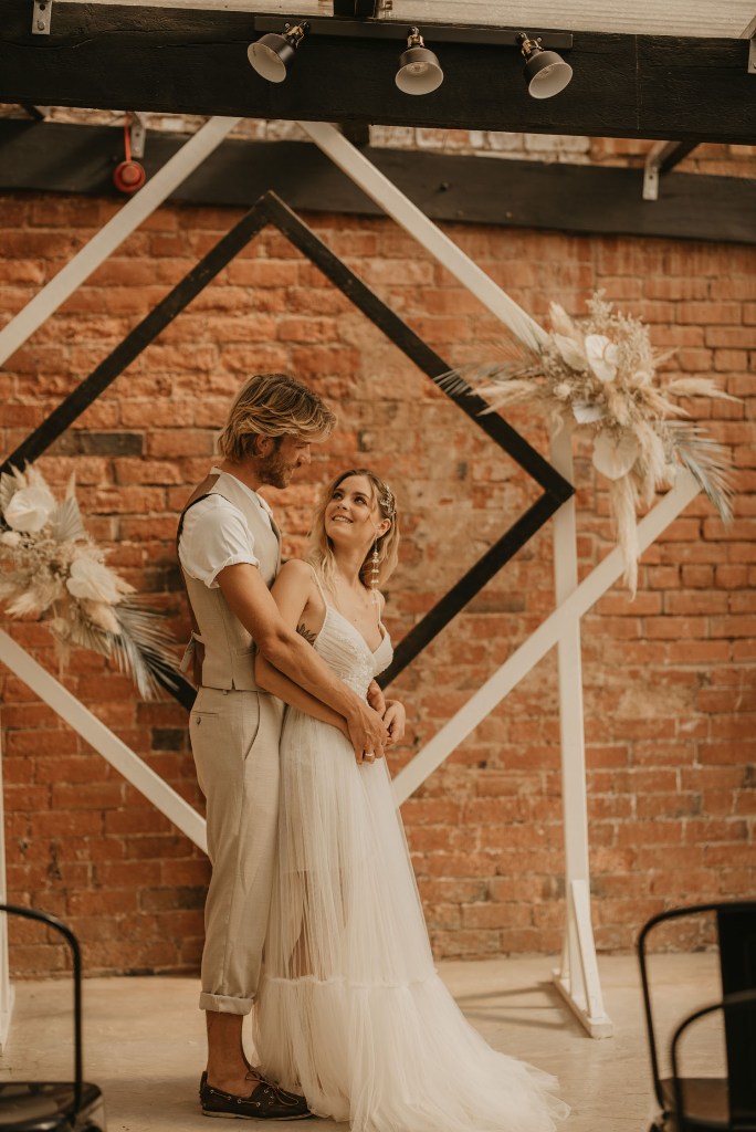 This industrial and beachy wedding shoot married two themes that aren't usually paired for weddings