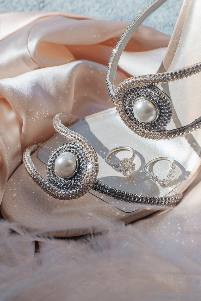The wedding shoes were just jaw-dropping, with silver straps and pearls