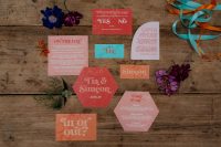 02 The wedding stationery was done with geometric shapes, bold colors and bright printing