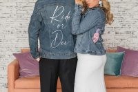 08 The couple covered up with denim jackets that were personalized for them