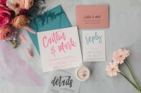 12 The wedding stationery was done super bright, with bold glitter lettering