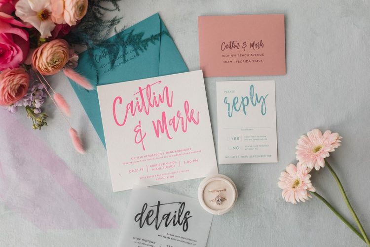 The wedding stationery was done super bright, with bold glitter lettering