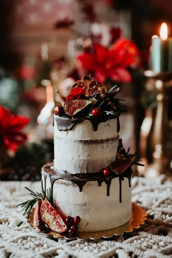 https://i.weddingomania.com/2020/12/a-delicious-Christmas-wedding-cake-with-chocolate-drip-pomegranates-on-top-and-some-berries-and-greenery.jpg