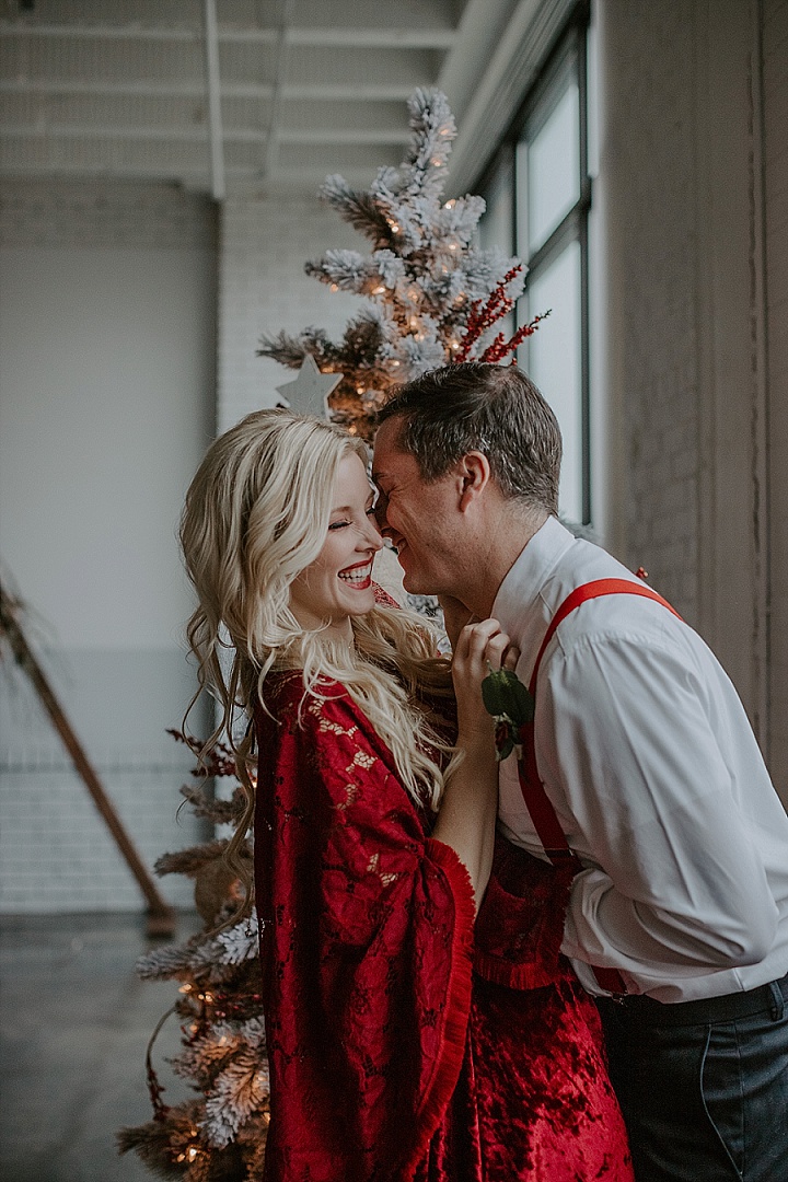 This modern Christmas wedding shoot was done with red and plaid touches and showed how to pull off such a wedding with style