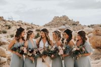 mismatching grey maxi bridesmaid dresses look flowy and are comfortable in wearing, they are great for a boho wedding