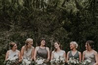 mismatching sleeveless maxi grey bridesmaid dresses are great for a wedding, they can fit many weddings