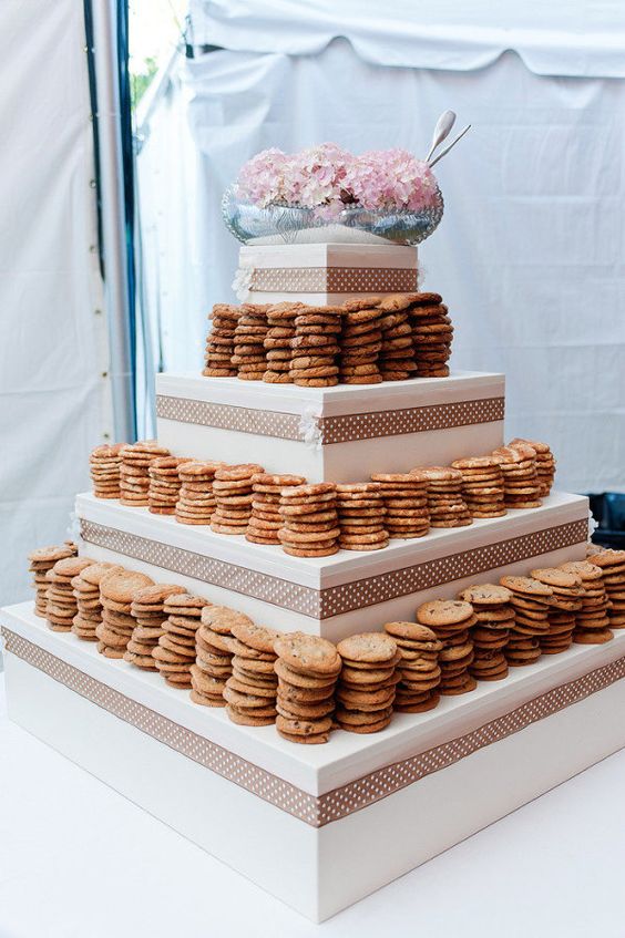 stacked cookies will be a simple and cool substitute to a usual wedding cake and won't be so costly