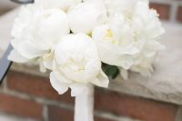 30 a white peony wedding bouquet with a white wrap is all-time classics for a nautical or any summer wedding