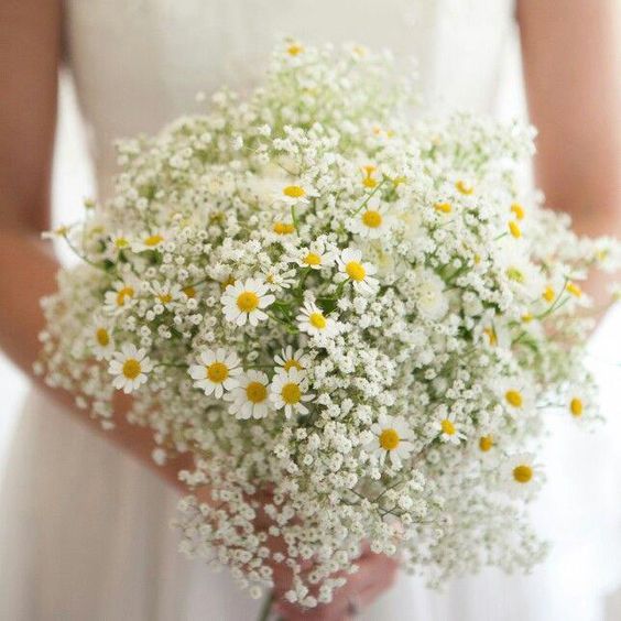 baby's breath paired with daisies is a very cute and sweet idea for a summer bride, it can fit a rustic, a boho or just a relaxed wildflower wedding