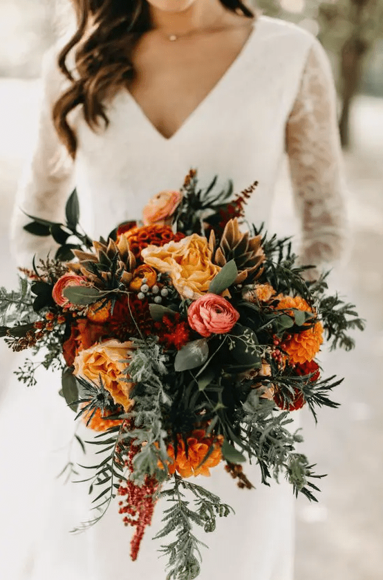 a bold orange wedding bouquet