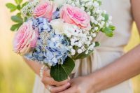 a stylish wedding bouquet with hydrangeas
