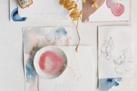a cute watercolor wedding stationary