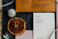 03 a pretty modern fall wedding invitation suite in blush, rust and with styling printing