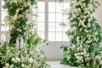11 a fantastic overgrown flower wedding arch extended to ths stairs is a gorgeous idea for ane xtremely romantic wedding ceremony