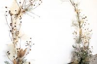 24 a pretty boho wedding arch of greenery, dried overgrown blooms and leaves is a very cool idea for a fall wedding