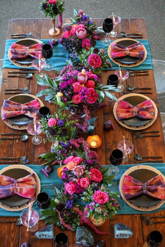 a moody bridal shower tablescape