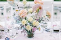 a cool tablescape with a blush table runner