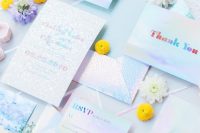 04 an iridescent wedding invitation set with beautiful and shiny pieces and much texture is a very refined idea