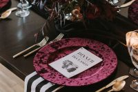 a moody wedding tablescape suitable for a halloween wedding