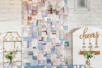 15 an iridescent and holographic wedding backdrop of squares is a gorgeous idea to try for your bold wedding