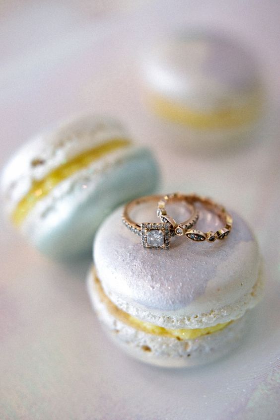 romantic iridescent macarons can be not only served at your wedding but also given as favors, too