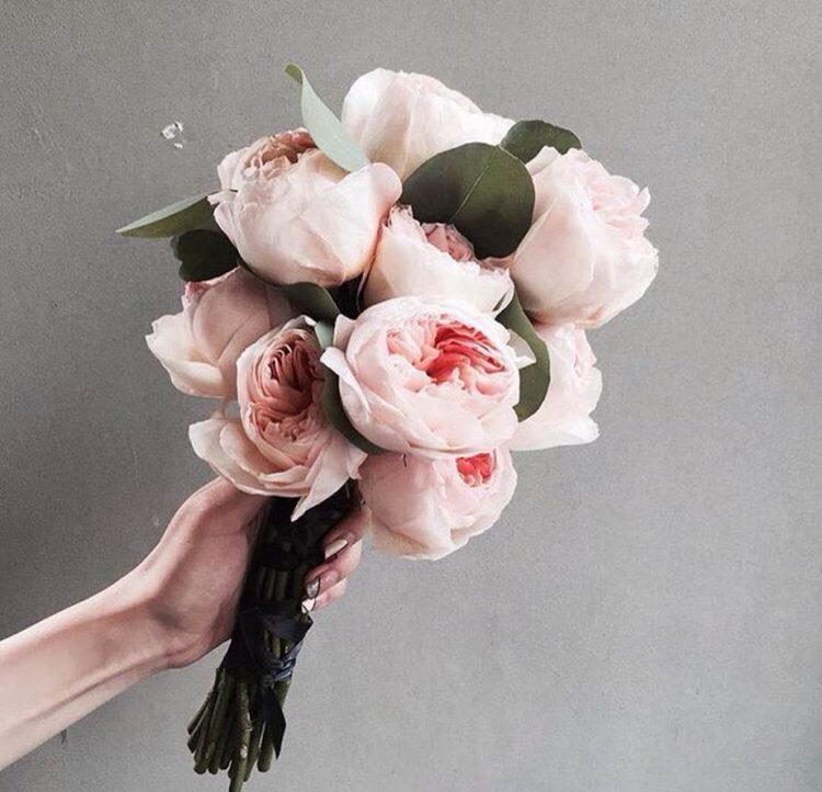 a small and lovely wedding bouquet of blush peonies and foliage is a cool idea for a romantic bride, especially in spring and summer