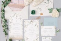 15 a chic wedding invitation suite with floral prints, with a mansion painted on the lining plus gold touches is amazing