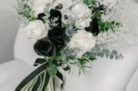 a stylish black and white wedding bouquet