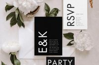 31 a modern black and white wedding invitation suite with cool text and bold monograms is amazing
