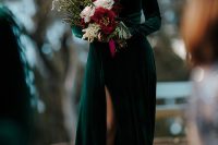 a cool fall bridal outfit in a green dress