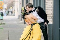 a cute yellow wedding dress