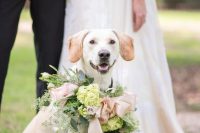 24 a gorgeous dog wedding collar decorated with pink roses and ribbons, white and green blooms and foliage is amazing