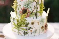 51 an awesome white buttercream wedding cake with pressed dried blooms and herbs is a gorgeous idea for a boho wedding