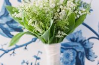 07 a lily of the valley wedding bouquet with greenery and with a white wrap is a very pretty idea for a spring wedding