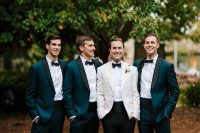 11 elegant teal tuxedos with black lapels, black bow ties and shoes make up super stylish black tie looks with a twist – the color