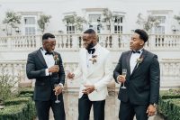 13 classic black tuxedos with shiny lapels, black socks and elegant shoes are all guys need to look super stylish at a black tie wedding