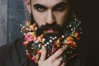 a lush flower beard with orange blooms, baby’s breath and thistles is a very bold statement to your trendy hipster look