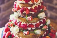 10 a jaw-dropping naked wedding cake with whipped cream, garden roses and lots of strawberries is a fantastic idea for a summer wedding