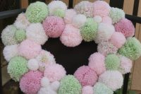 16 a pastel pompom heart wreath is a beautiful and easy DIY decor idea for any wedding, especially for a spring one