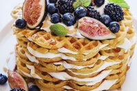 50 a cardamom waffle wedding cake with caramel, figs, fall berries and mint is a fantastic dessert