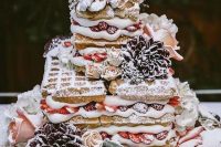66 a yummy waffle wedding cake with fresh berries, blooms and sugar powder is very lovely
