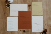 14 a bright minimalist fall wedding invitation suite with colorful parts and modern letterpressing is a lovely idea for a fall celebration