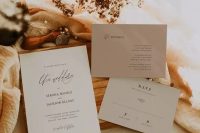 18 a grey and taupe minimalist wedding invitation suite with calligraphy and black lettering is a great idea for a minimal wedding