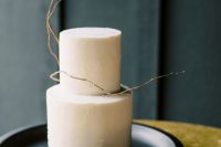 44 a minimalist neutral wedding cake with texture and a bit of twigs is a stylish idea for the fall or winter