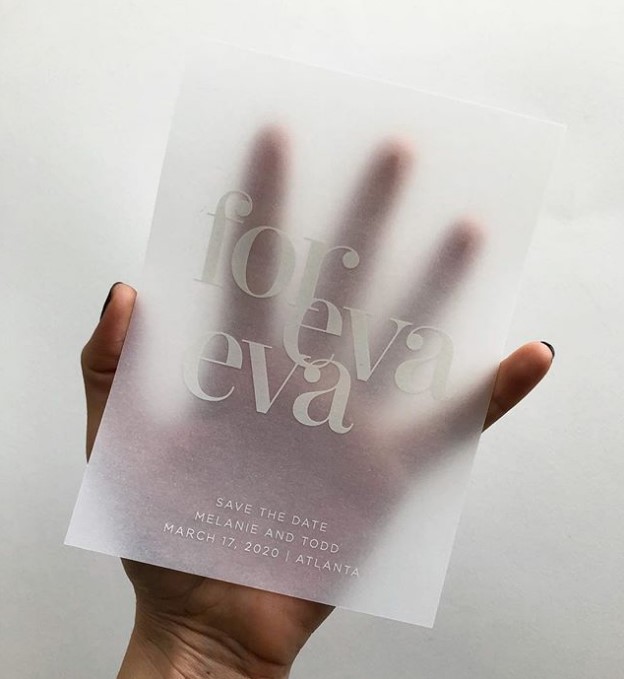 a cool and super modern save the date on vellum is a great idea for a modern or minimalist wedding with a neutral color scheme