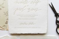 a lovely neutral wedding invitation suite with matching calligraphy and a raw edge is a great idea for spring or summer