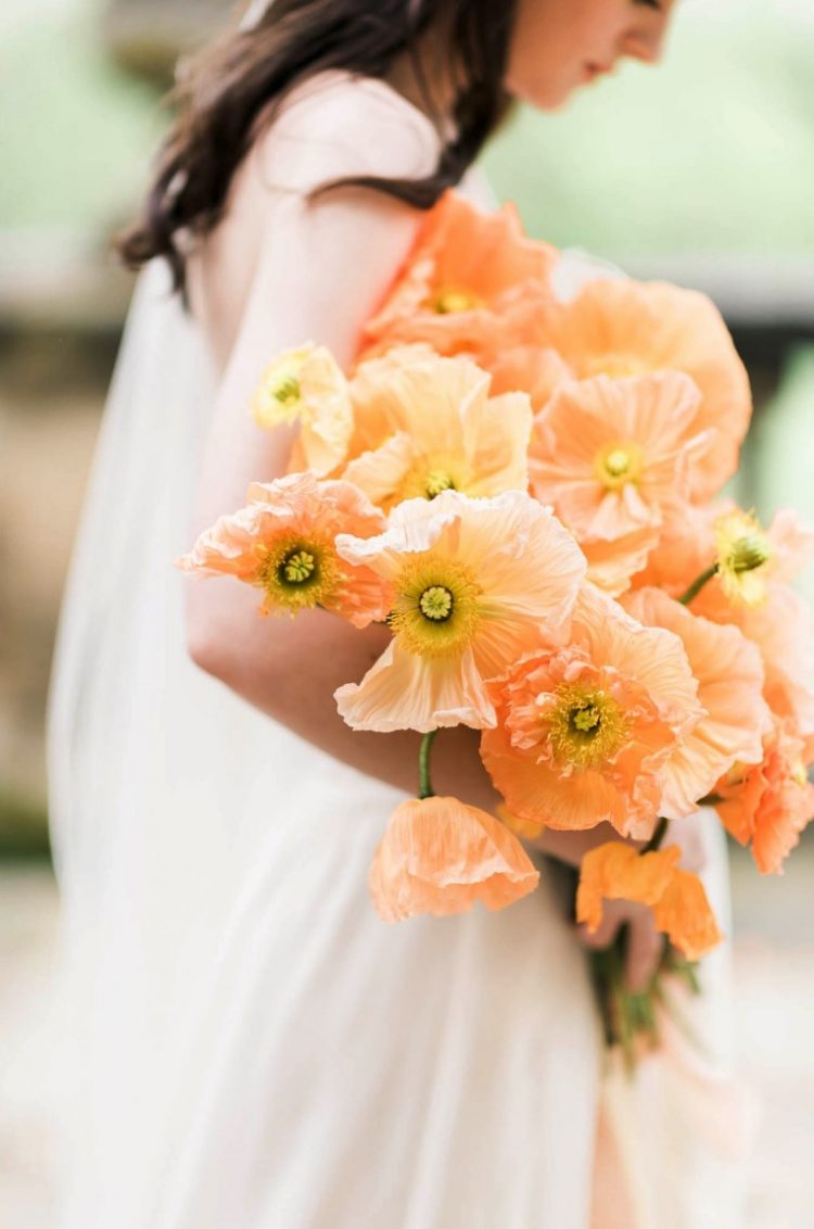 a fab yellow poppy wedding bouquet will bring color and interest and will be a very fine art touch to your bridal look